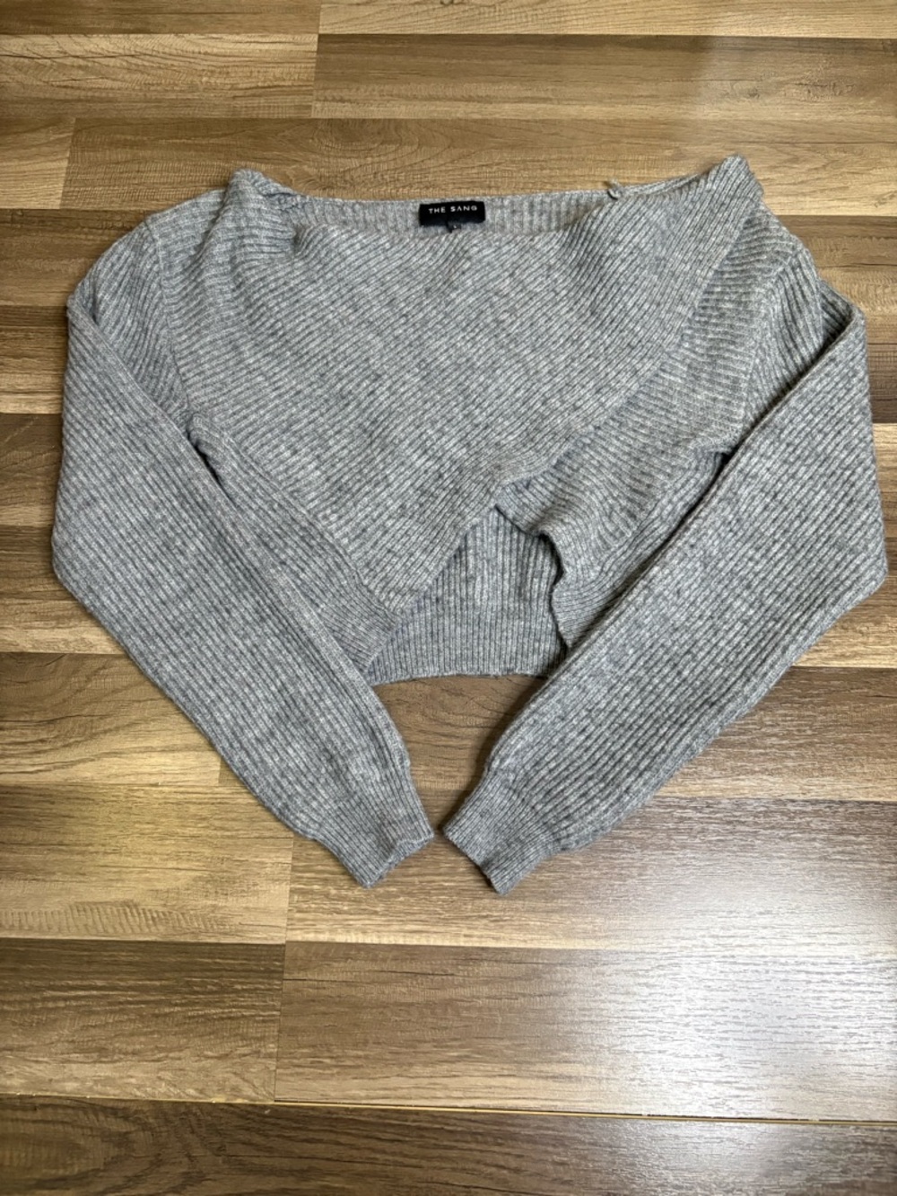 THE SANG Women's Gray Ribbed Knit Pullover Sweater Long Sleeve Regular Size L
